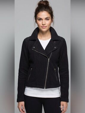 Derek Heart Asymmetrical Zipped Cropped Jersey Knit Moto Style Jacket Black⚫️ ⚪️